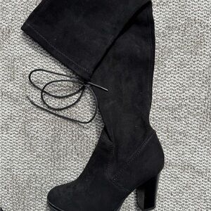 Women's Black Suede High-Heel Knee Boot